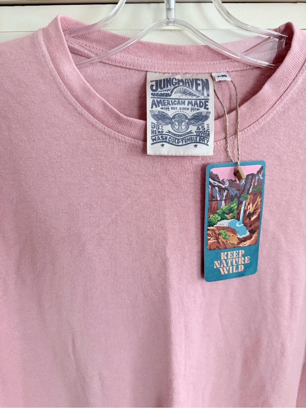 Jungmaven Light Pink Crewneck Tee with Nature Tag
